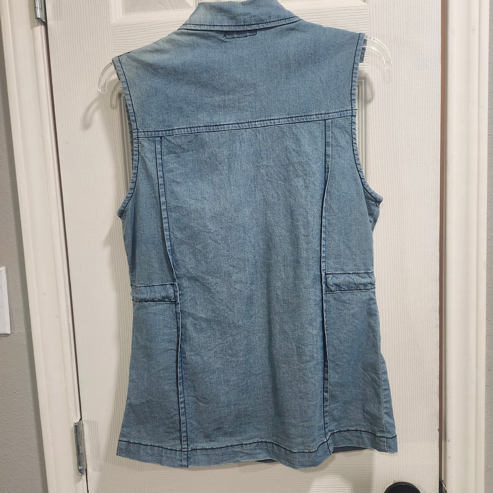 Misope Denim Utility Vest Military Patches Light Wash Blue Small J1154 - Picture 3 of 8